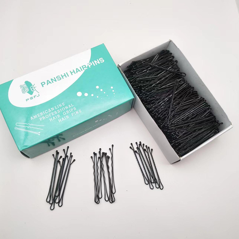 影楼盘头发夹圆头小黑夹子钢丝夹盒装一字夹加粗紧致造型卡子发饰